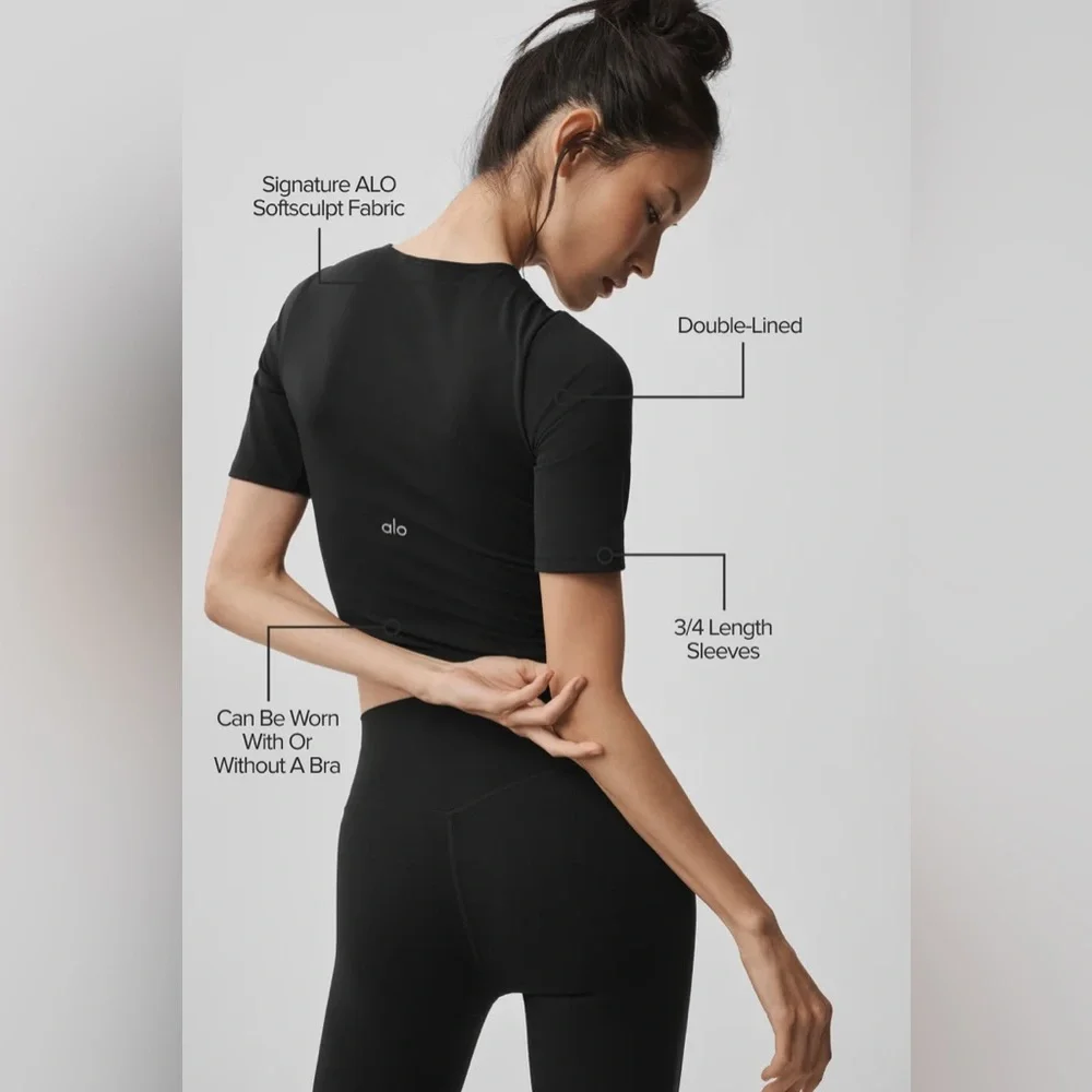 ALO Softsculpt Precision Half Sleeve Tee Black S